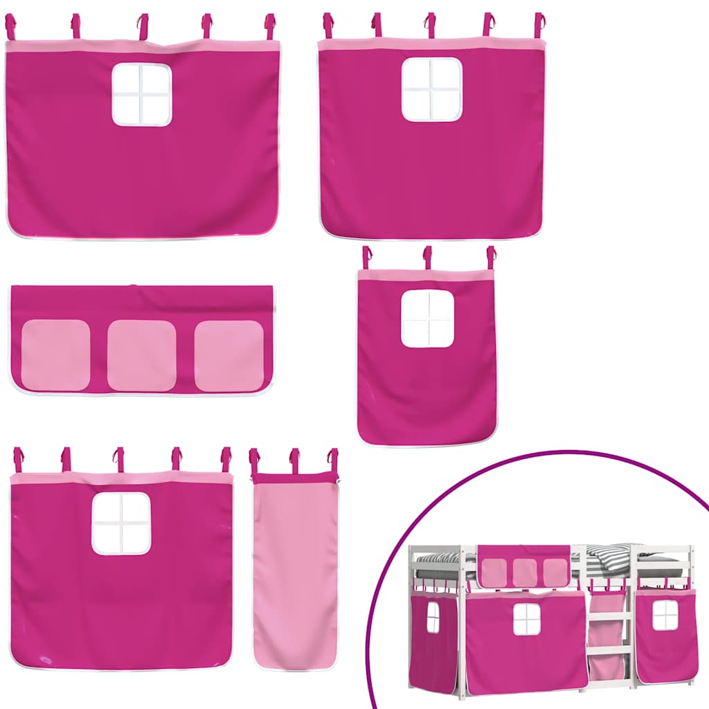 køjeseng med gardiner 80x200 cm massivt fyrretræ pink