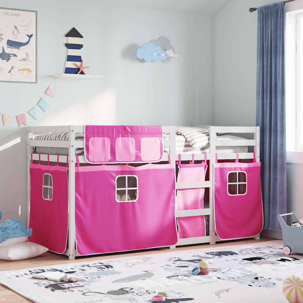 køjeseng med gardiner 80x200 cm massivt fyrretræ pink