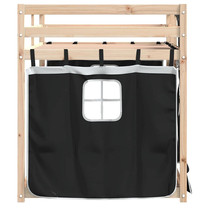 køjeseng med gardiner 90x190 cm massivt fyrretræ hvid og sort