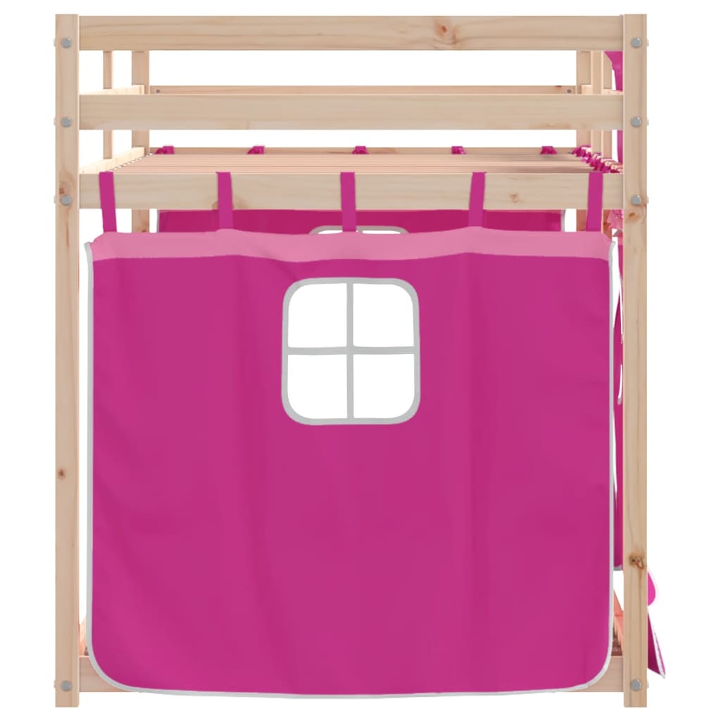 køjeseng med gardiner 90x190 cm massivt fyrretræ pink