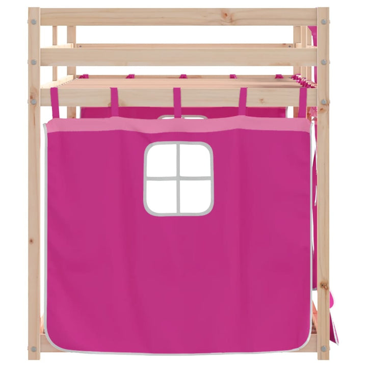 køjeseng med gardiner 90x190 cm massivt fyrretræ pink