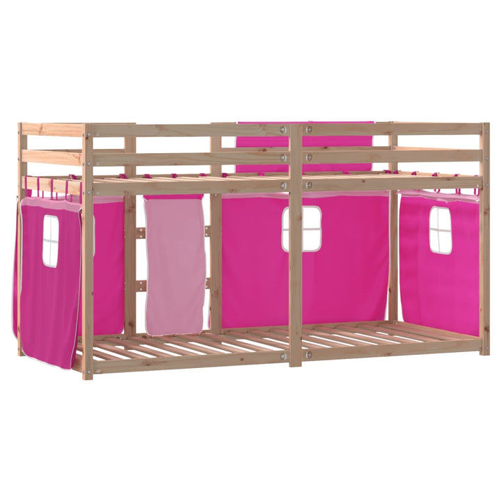 køjeseng med gardiner 90x190 cm massivt fyrretræ pink