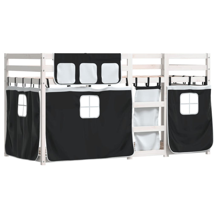 køjeseng med gardiner 90x190 cm massivt fyrretræ hvid og sort