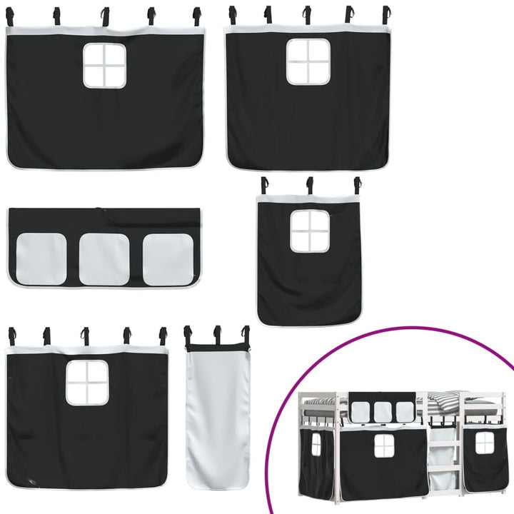 køjeseng med gardiner 90x190 cm massivt fyrretræ hvid og sort