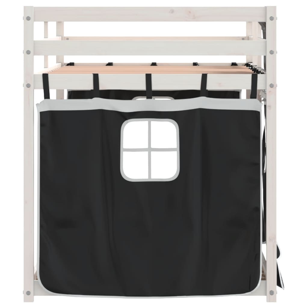køjeseng med gardiner 75x190 cm massivt fyrretræ hvid og sort