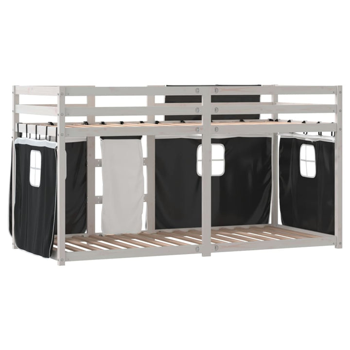 køjeseng med gardiner 75x190 cm massivt fyrretræ hvid og sort