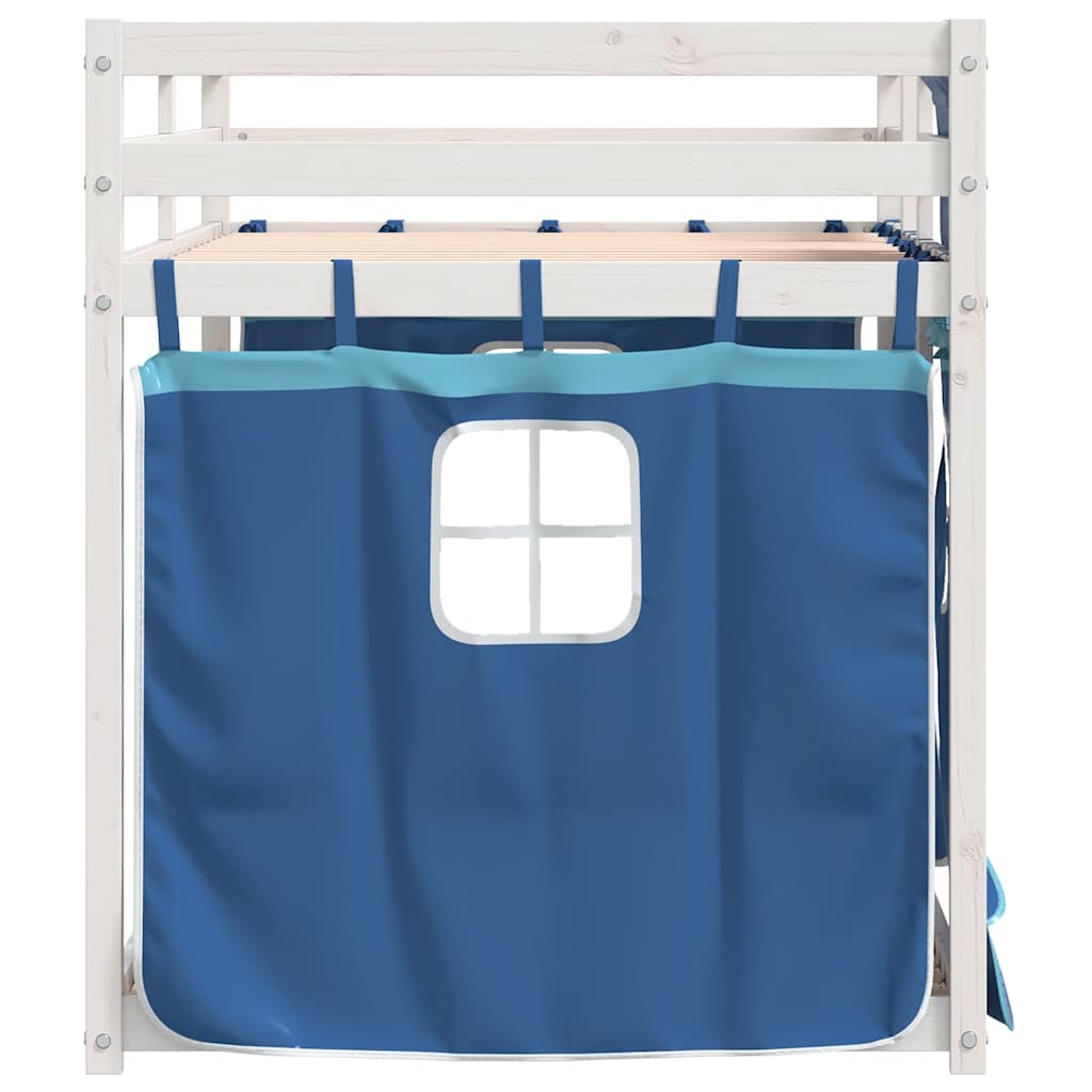 køjeseng med gardiner 75x190 cm massivt fyrretræ blå