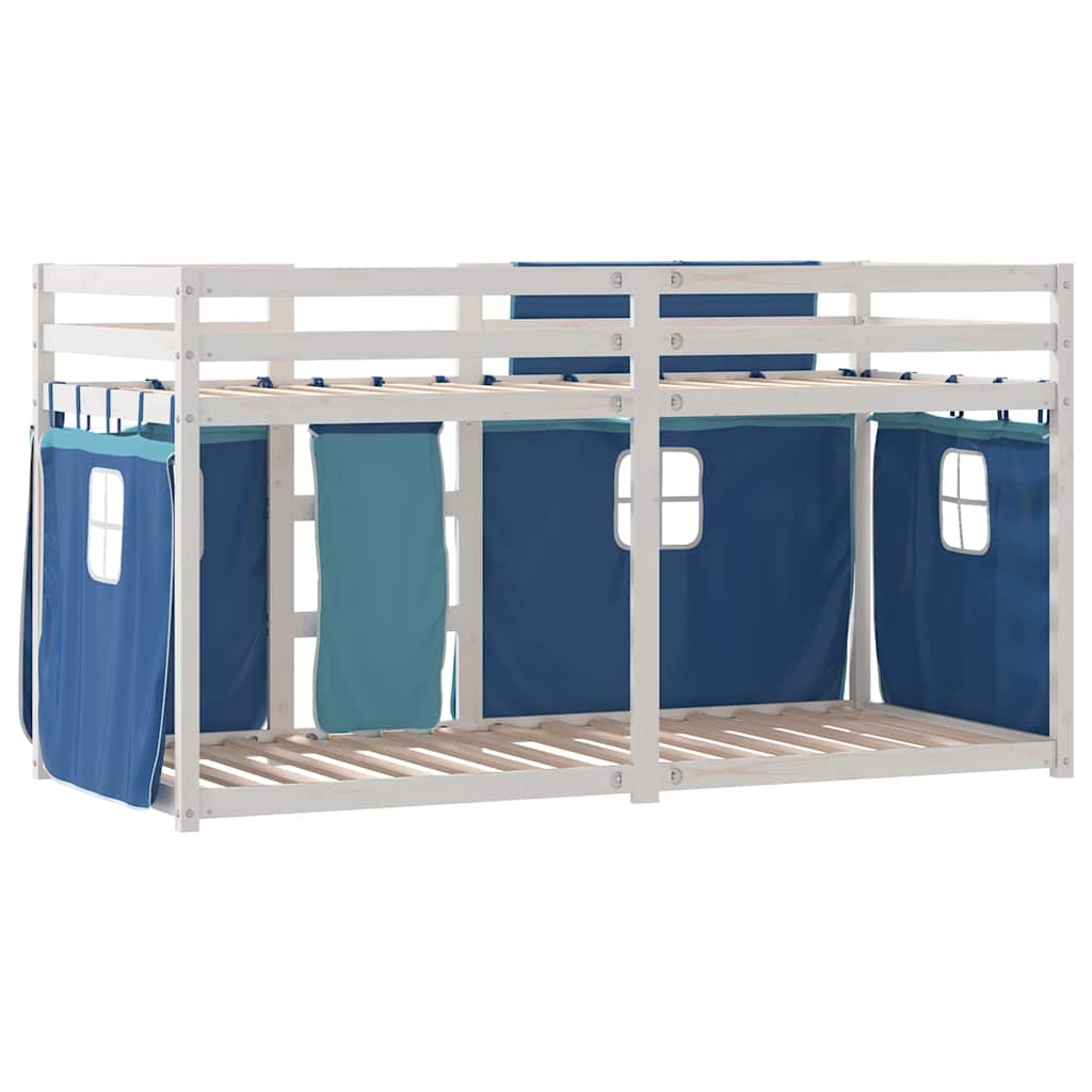 køjeseng med gardiner 75x190 cm massivt fyrretræ blå