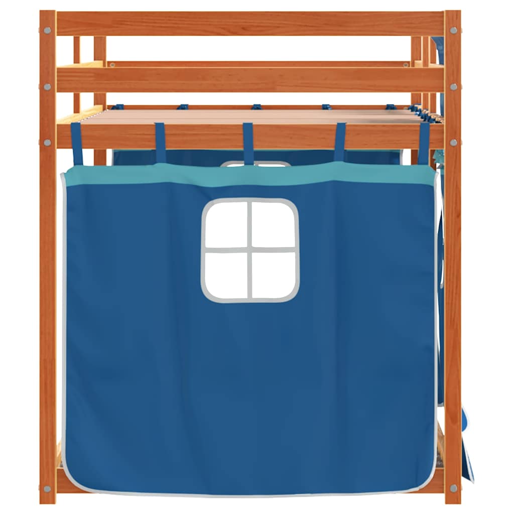 køjeseng med gardiner 80x200 cm massivt fyrretræ blå