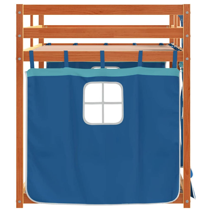 køjeseng med gardiner 80x200 cm massivt fyrretræ blå