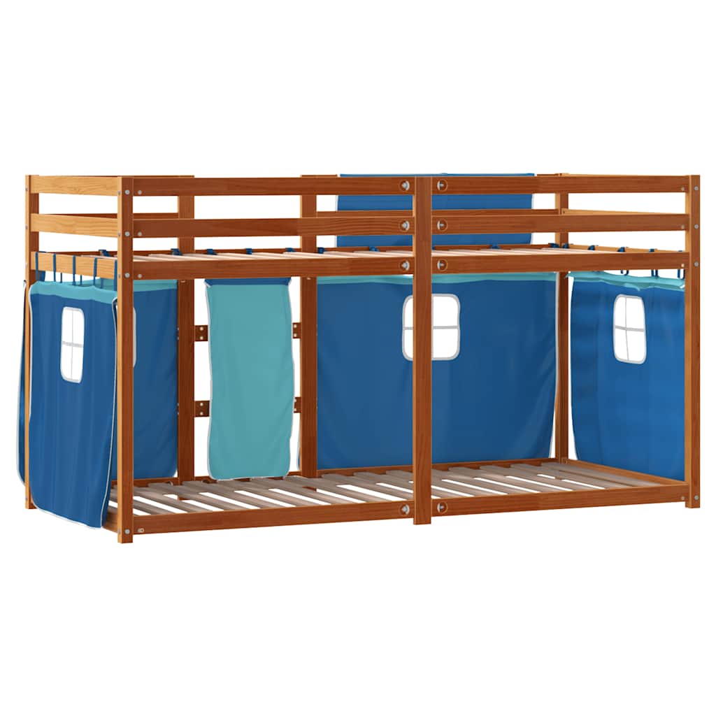 køjeseng med gardiner 80x200 cm massivt fyrretræ blå