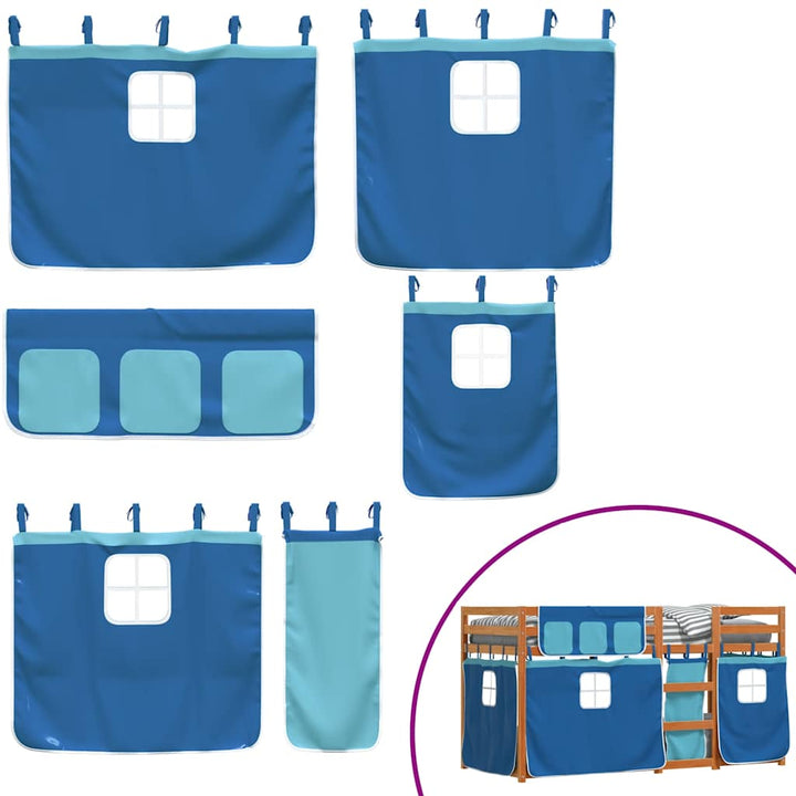 køjeseng med gardiner 80x200 cm massivt fyrretræ blå