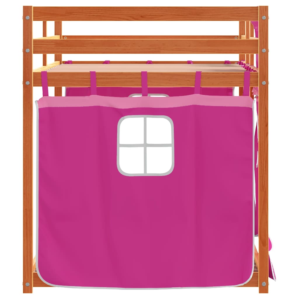 køjeseng med gardiner 80x200 cm massivt fyrretræ pink