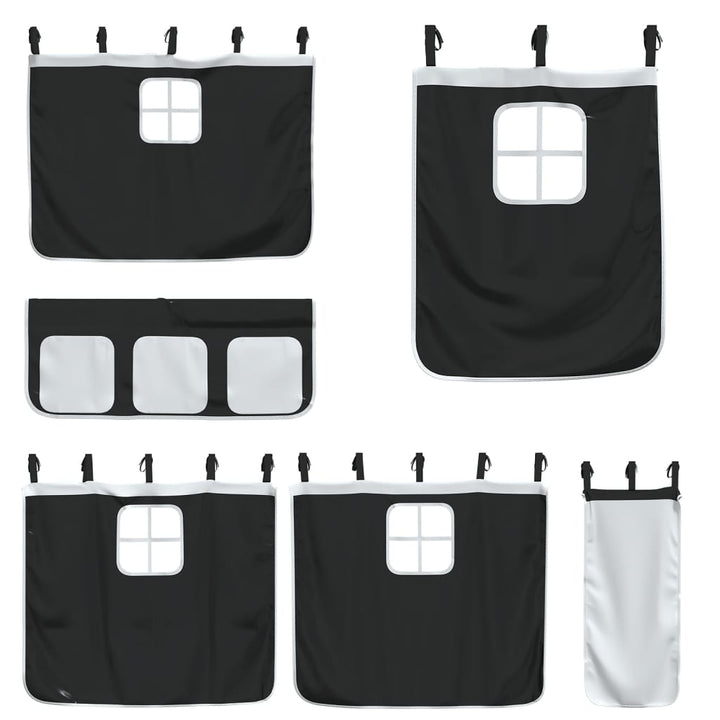 køjeseng med gardiner 90x200 cm massivt fyrretræ hvid og sort