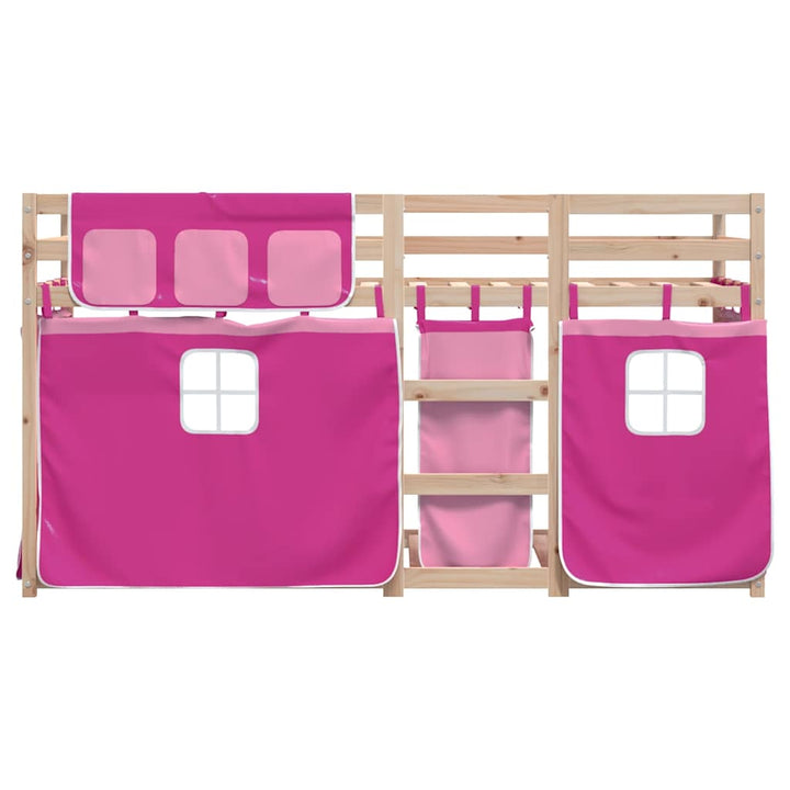 køjeseng med gardiner 90x200 cm massivt fyrretræ pink