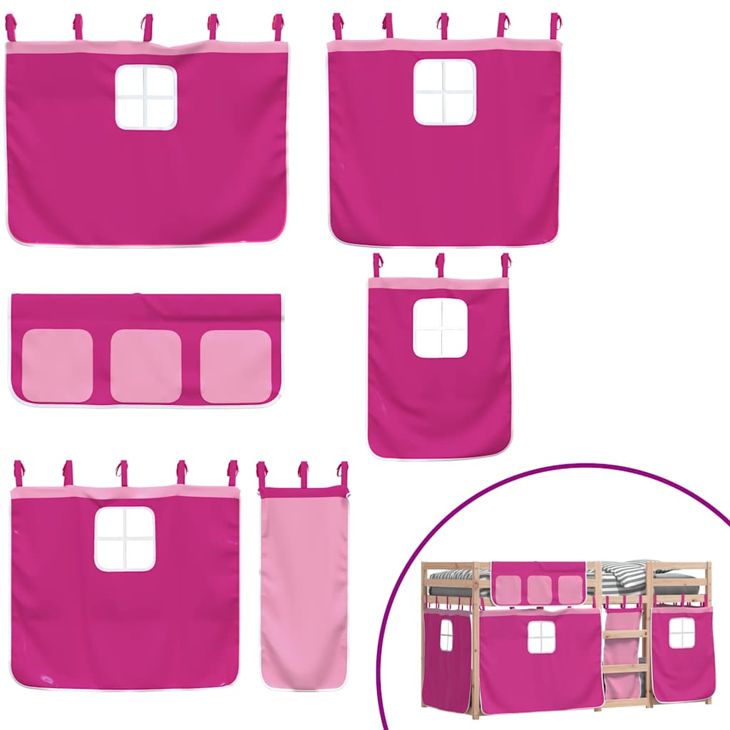 køjeseng med gardiner 90x200 cm massivt fyrretræ pink