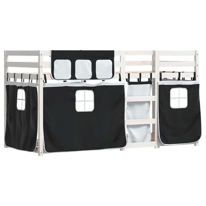 køjeseng med gardiner 90x200 cm massivt fyrretræ hvid og sort