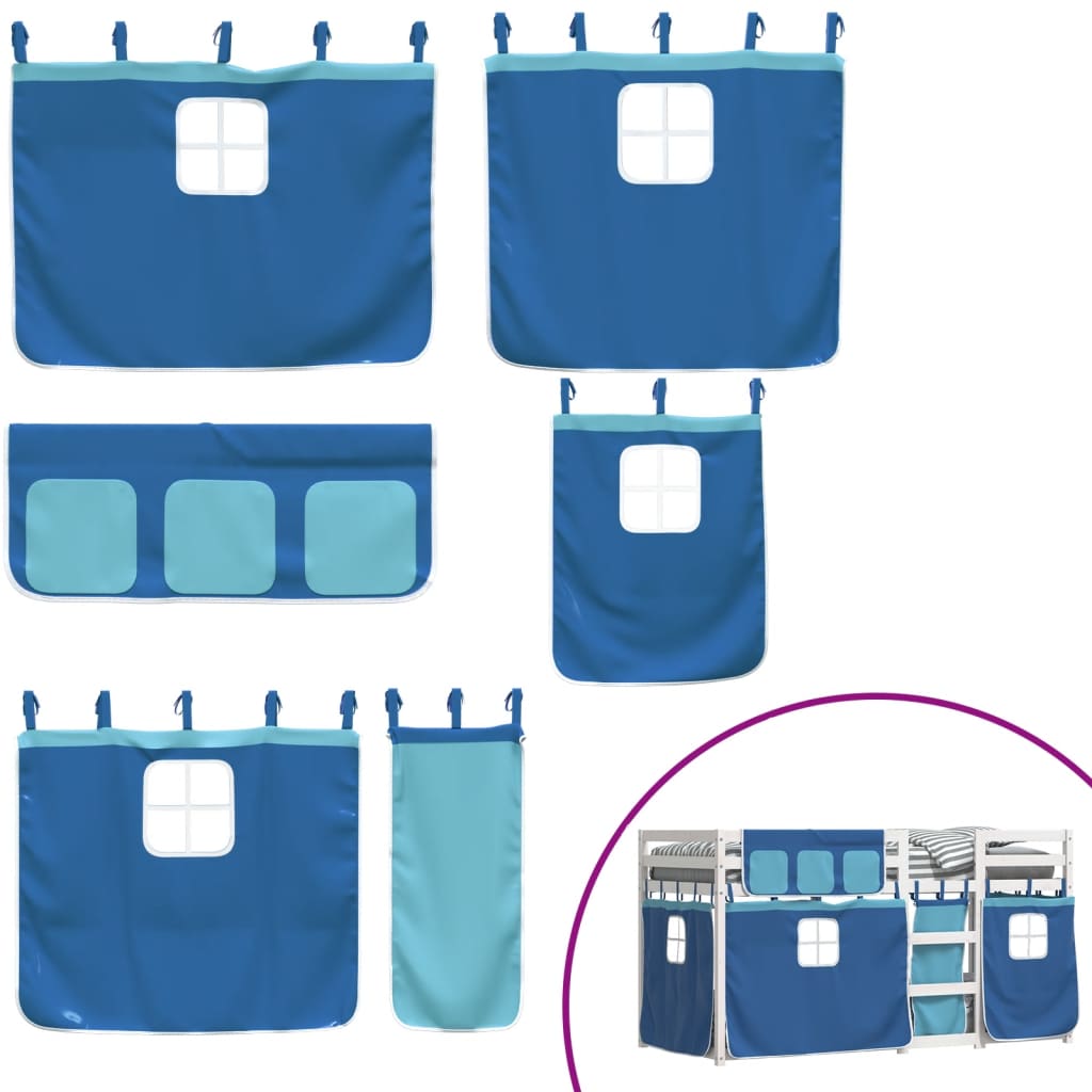 køjeseng med gardiner 90x200 cm massivt fyrretræ blå