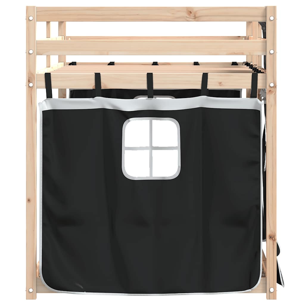 køjeseng med gardiner 90x190 cm massivt fyrretræ hvid og sort