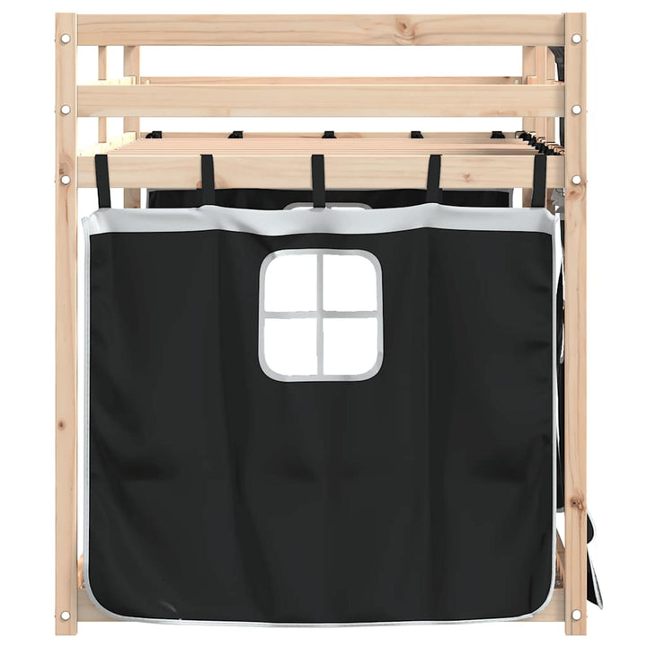 køjeseng med gardiner 90x190 cm massivt fyrretræ hvid og sort