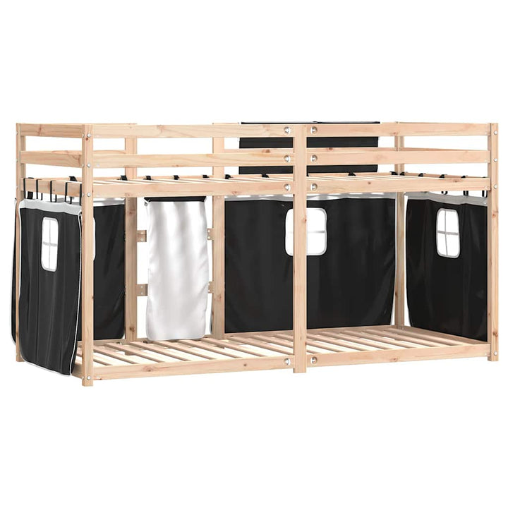 køjeseng med gardiner 90x190 cm massivt fyrretræ hvid og sort