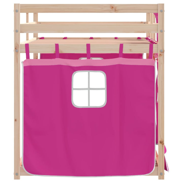 køjeseng med gardiner 90x190 cm massivt fyrretræ pink