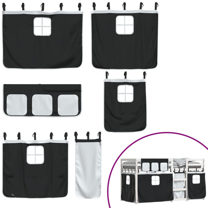 køjeseng med gardiner 90x190 cm massivt fyrretræ hvid og sort