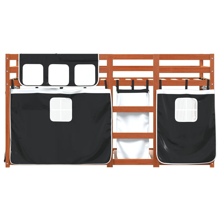 køjeseng med gardiner 90x200 cm massivt fyrretræ hvid og sort