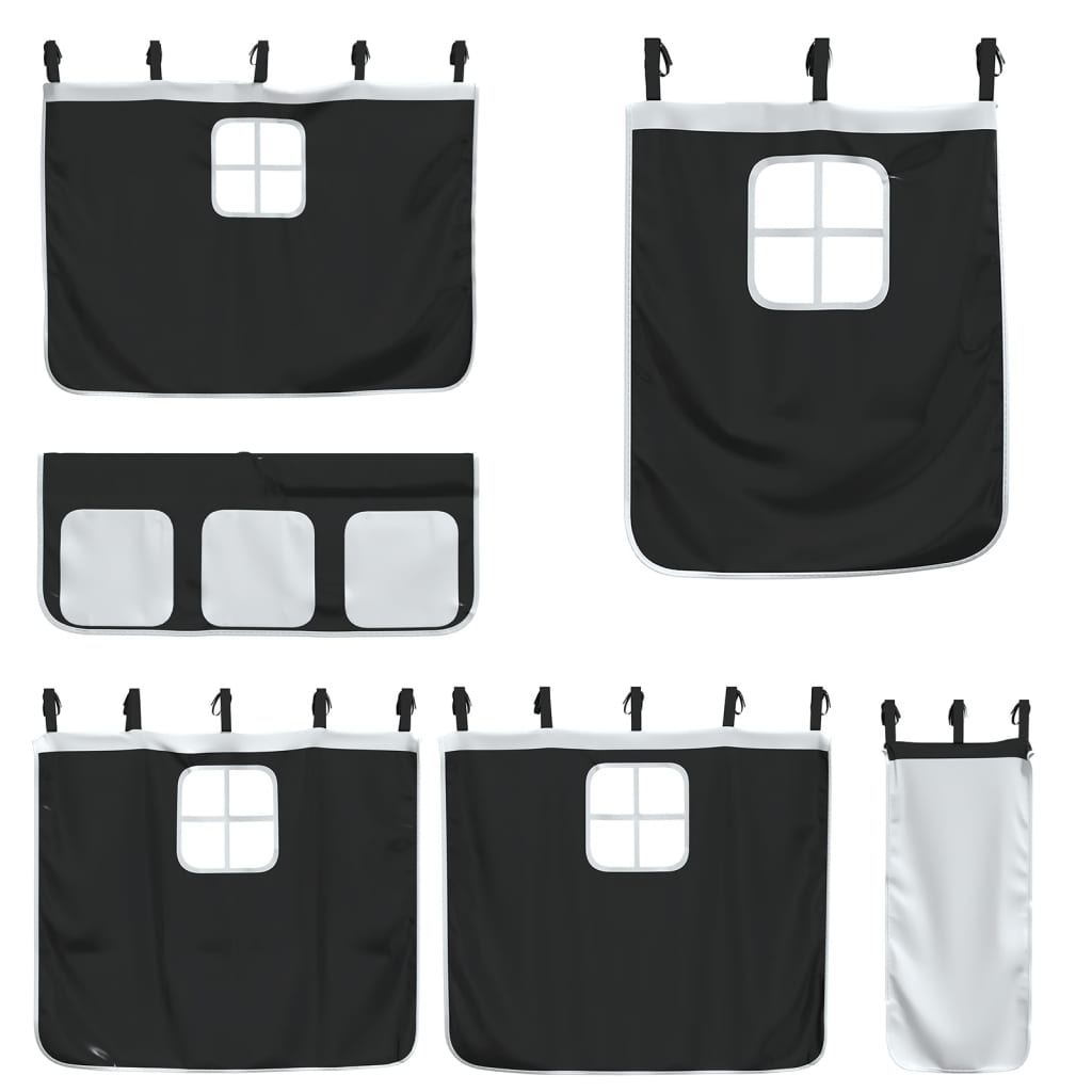 køjeseng med gardiner 90x200 cm massivt fyrretræ hvid og sort