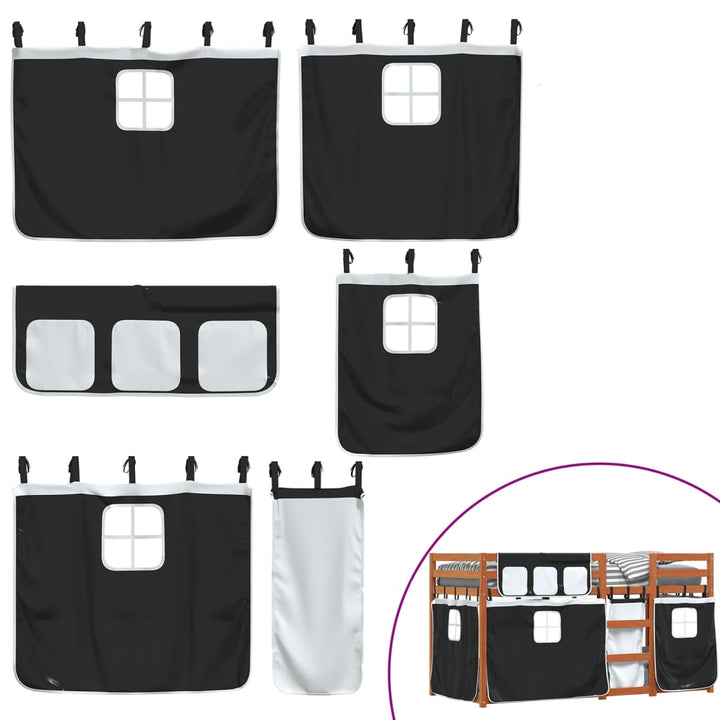 køjeseng med gardiner 90x200 cm massivt fyrretræ hvid og sort