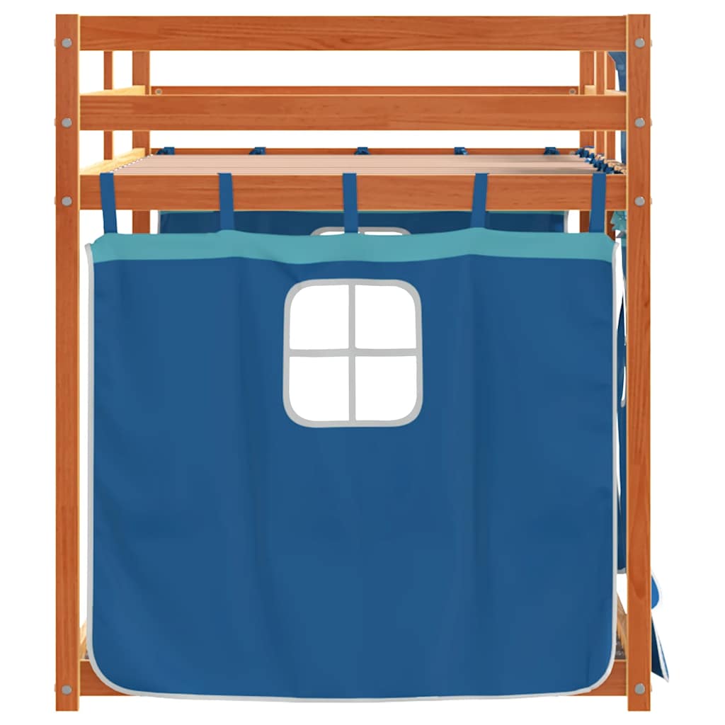køjeseng med gardiner 90x200 cm massivt fyrretræ blå