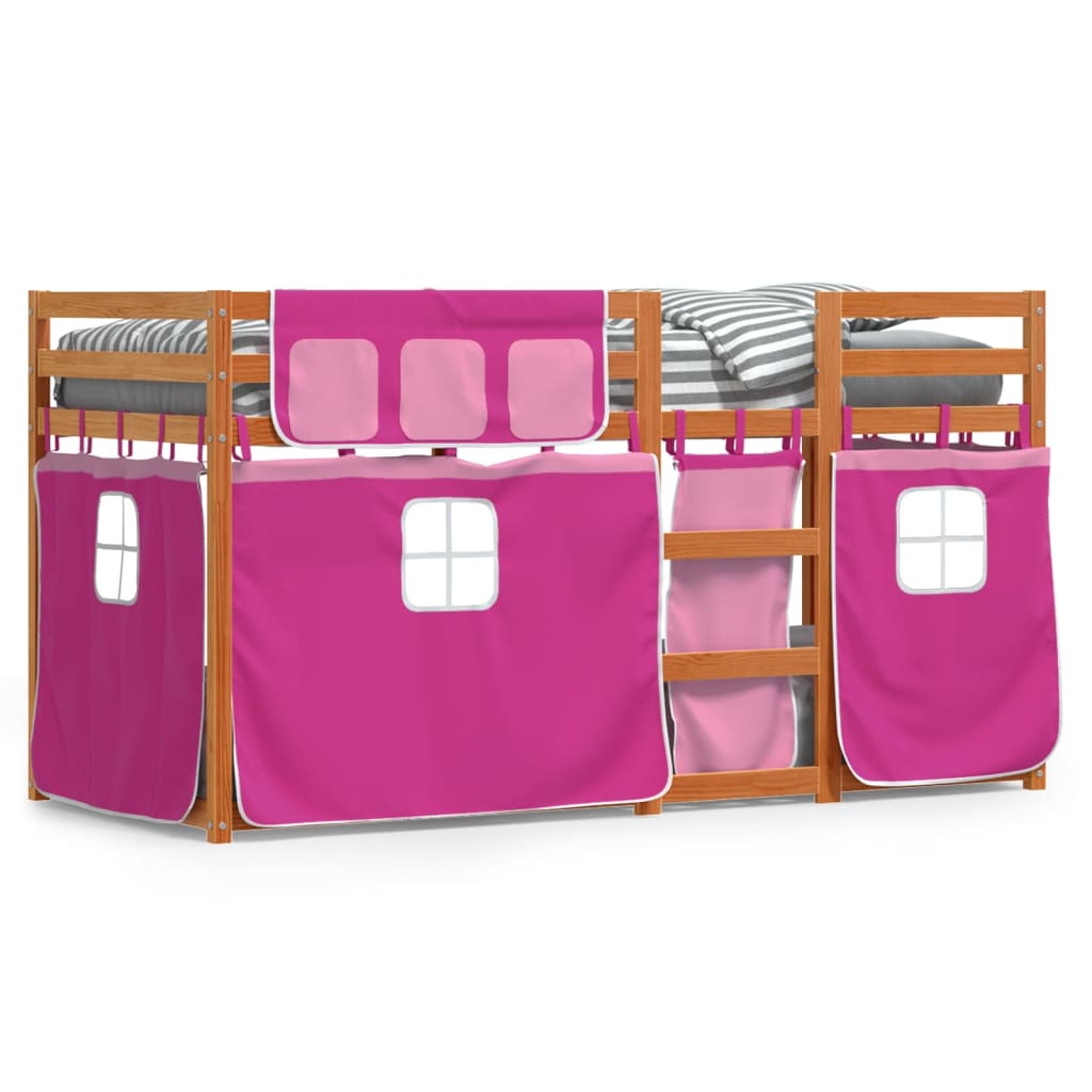 køjeseng med gardiner 90x200 cm massivt fyrretræ pink