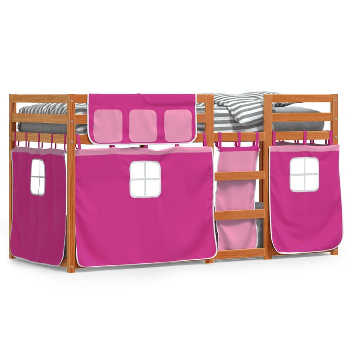 køjeseng med gardiner 90x200 cm massivt fyrretræ pink