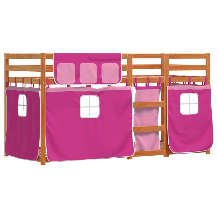 køjeseng med gardiner 90x200 cm massivt fyrretræ pink