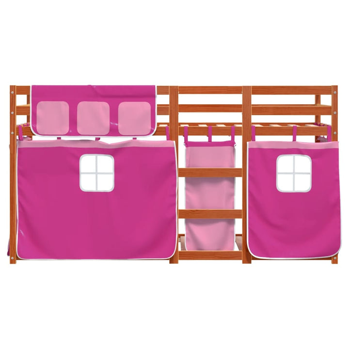 køjeseng med gardiner 90x200 cm massivt fyrretræ pink