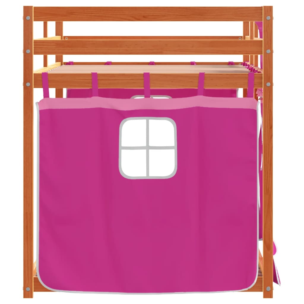 køjeseng med gardiner 90x200 cm massivt fyrretræ pink