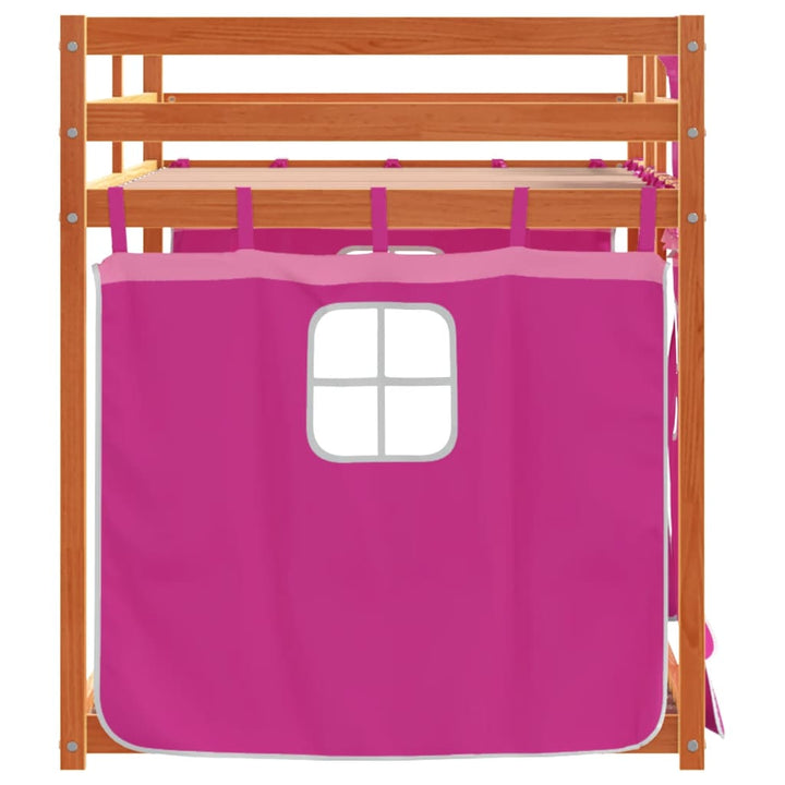 køjeseng med gardiner 90x200 cm massivt fyrretræ pink
