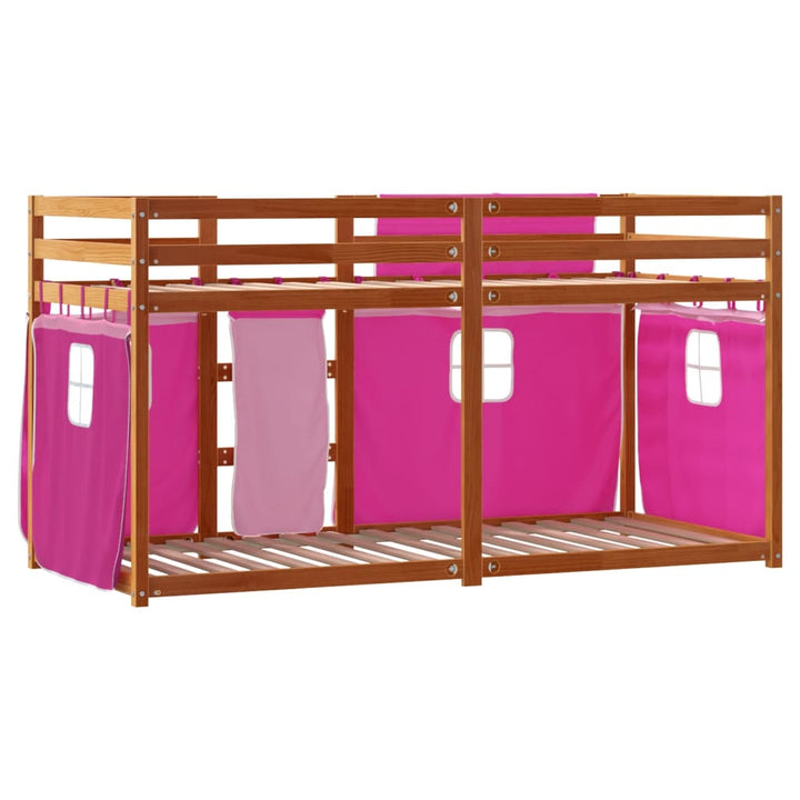 køjeseng med gardiner 90x200 cm massivt fyrretræ pink