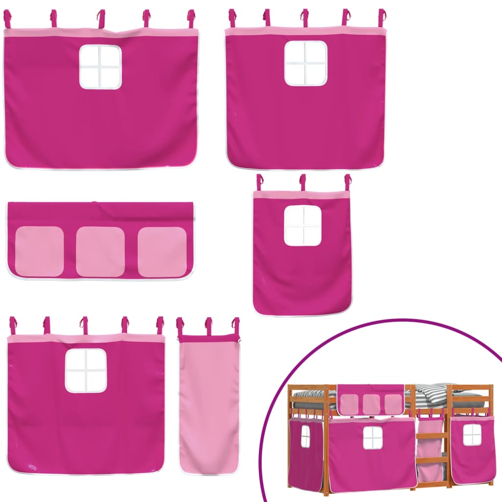 køjeseng med gardiner 90x200 cm massivt fyrretræ pink