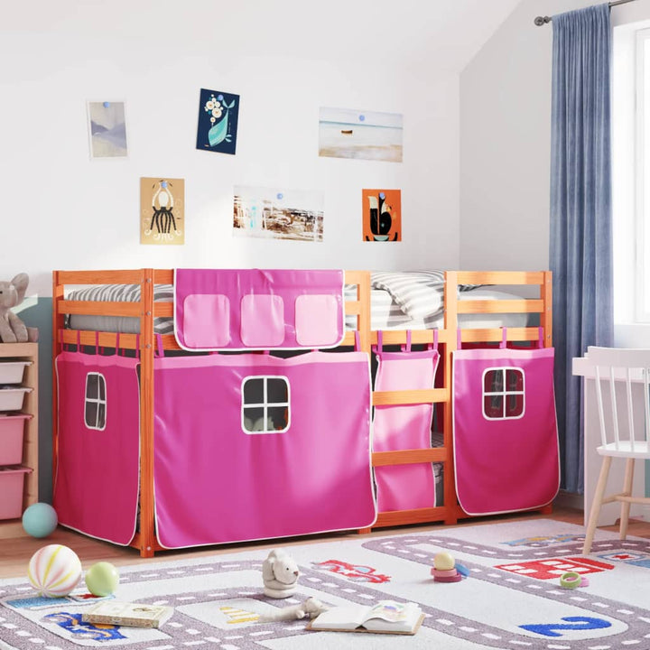 køjeseng med gardiner 90x200 cm massivt fyrretræ pink