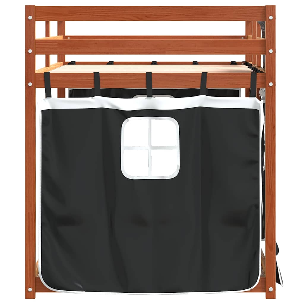 køjeseng med gardiner 90x190 cm massivt fyrretræ hvid og sort