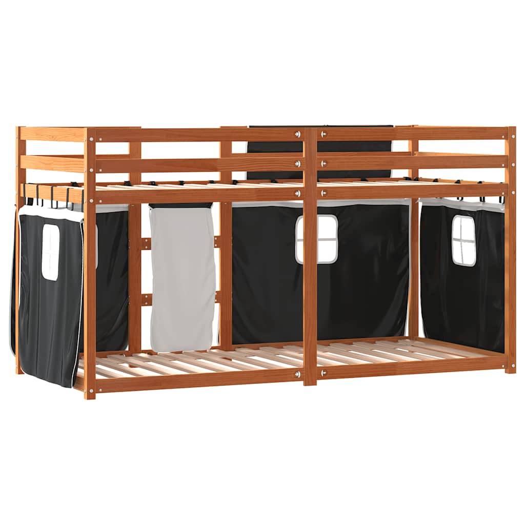 køjeseng med gardiner 90x190 cm massivt fyrretræ hvid og sort