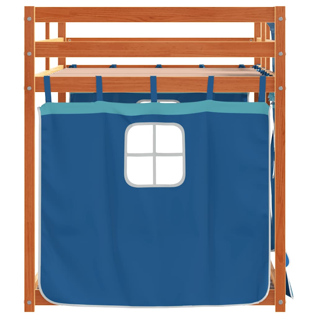 køjeseng med gardiner 90x190 cm massivt fyrretræ blå