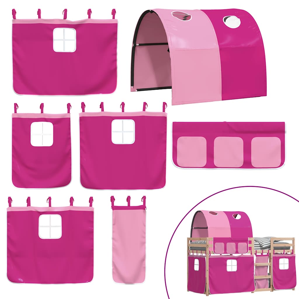 køjeseng med gardiner 90x200 cm massivt fyrretræ pink