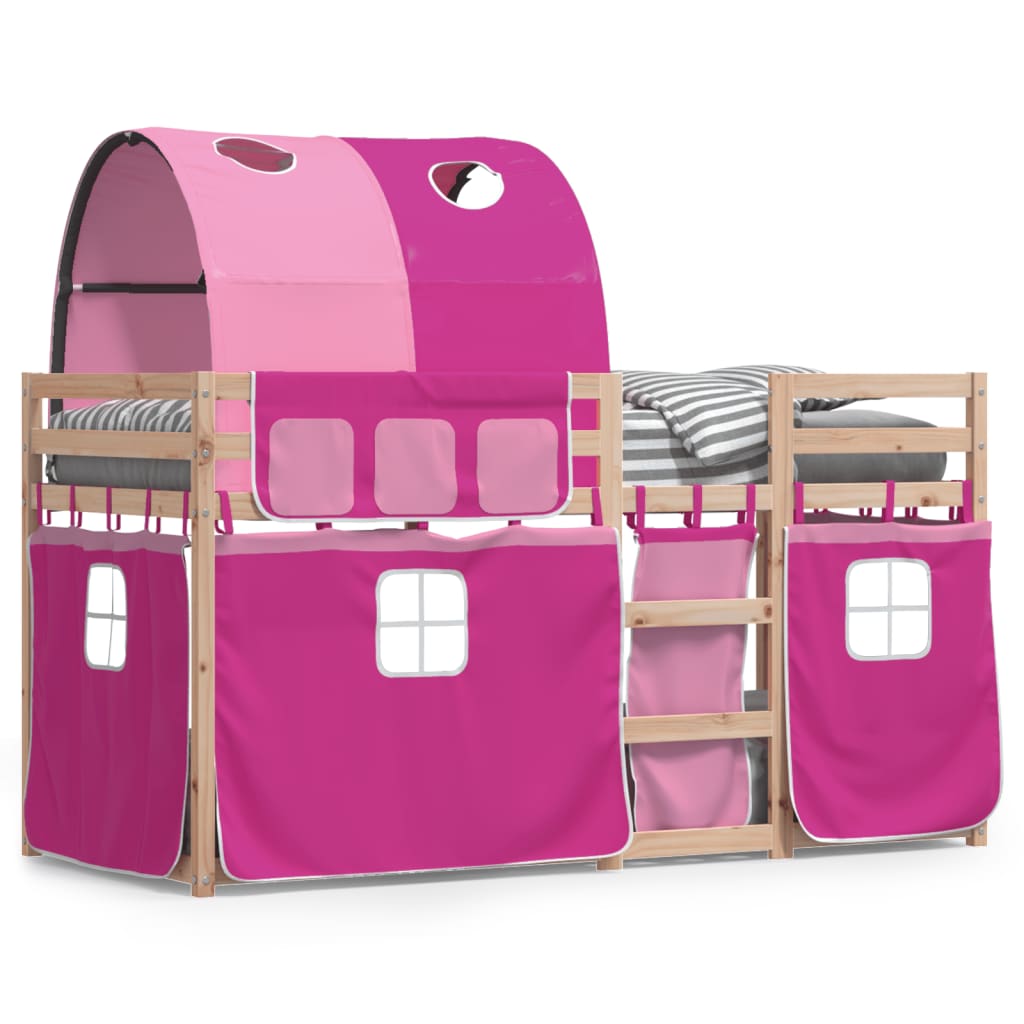 køjeseng med gardiner 80x200 cm massivt fyrretræ pink
