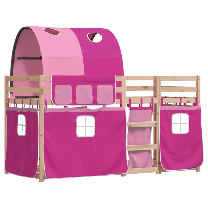 køjeseng med gardiner 80x200 cm massivt fyrretræ pink