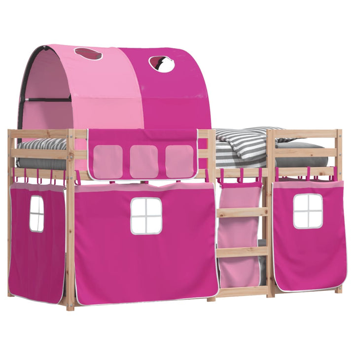 køjeseng med gardiner 80x200 cm massivt fyrretræ pink
