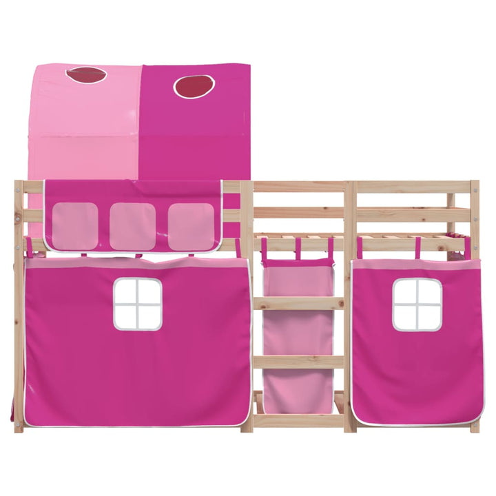 køjeseng med gardiner 80x200 cm massivt fyrretræ pink