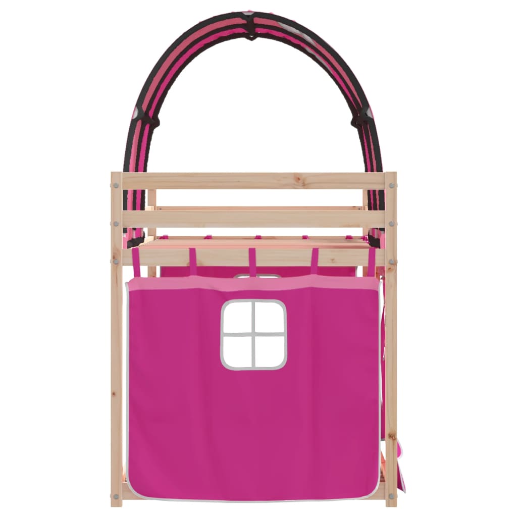 køjeseng med gardiner 80x200 cm massivt fyrretræ pink