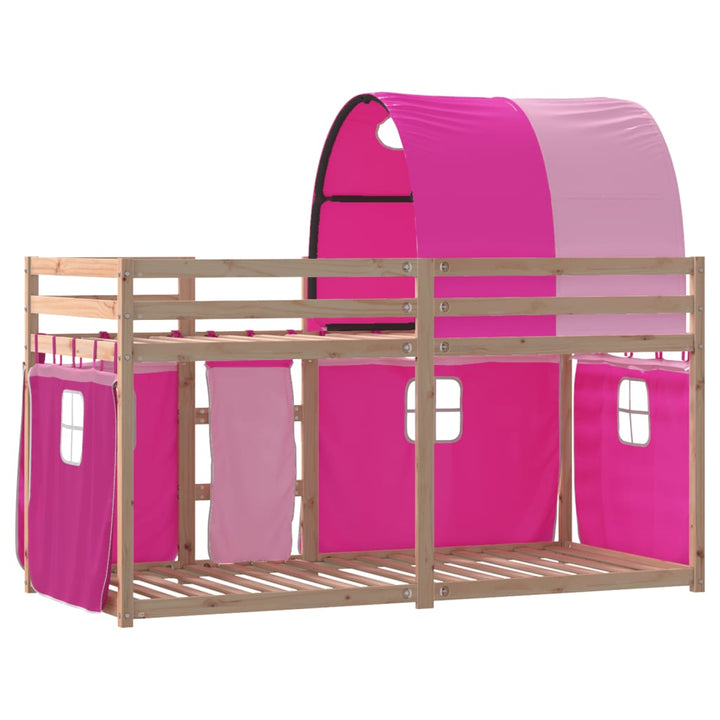 køjeseng med gardiner 80x200 cm massivt fyrretræ pink